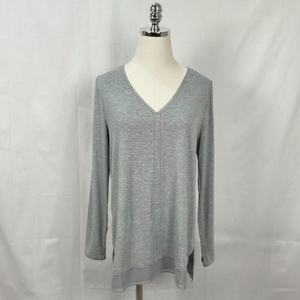 WHBM Grey Chain Detail Top Shirt V-Neck Sz Med White House Black Market